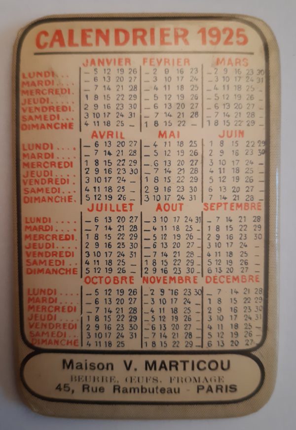 Calendrier 1925 Maison V. Marticou