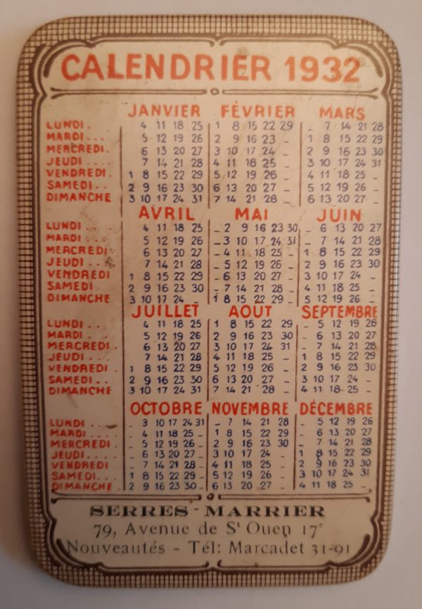 Calendrier 1932 Serres-Marrier