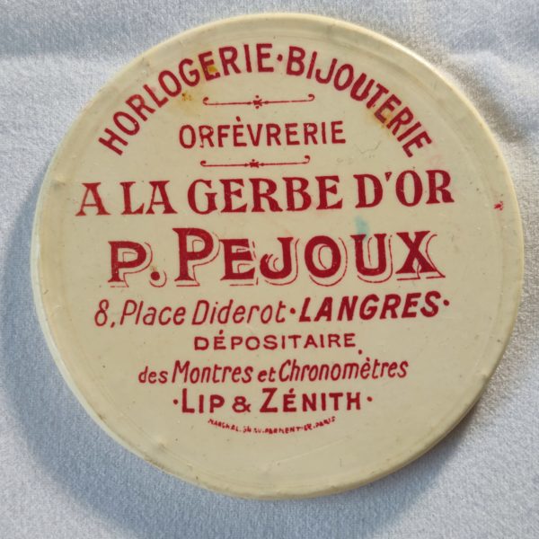 Horlogerie-Bijouterie-Orfèvrerie. A la gerbe d'or. P. Pejoux. Langres. (double).