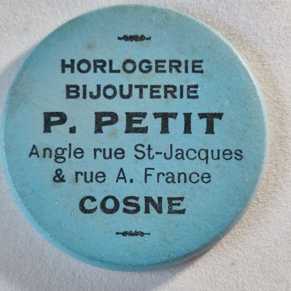 Horlogerie-Bijouterie. P. Petit. Angle rue St-Jacques & rue A. France. Cosne.