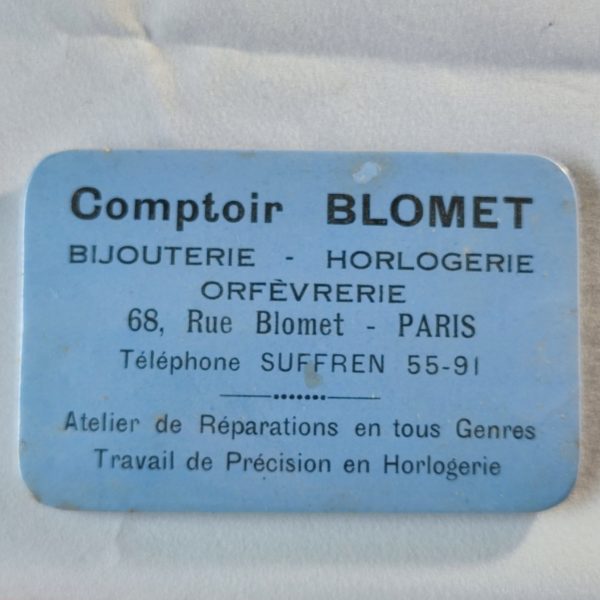 Bijouterie-Horlogerie-Orfèvrerie. Comptoir Blomet, 68, Rue Blomet, Paris.