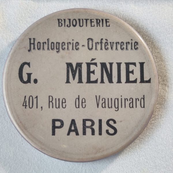 Bijouterie-Horlogerie-Orfèvrerie. G. Méniel, 401, rue de Vaugirard, Paris.