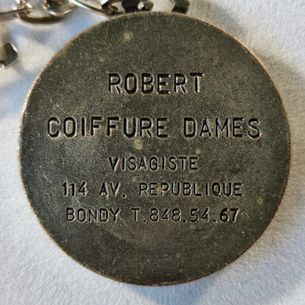 Porte clés métal argenté (assez lourd). "Robert Coiffure Dames, Bondy". – Image 2