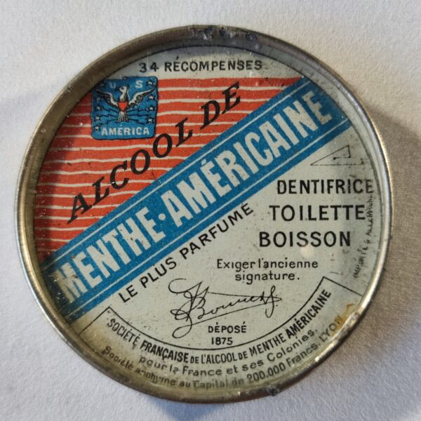 "Alcool de Menthe-Américaine" Dentifrice, Toilette, Boisson. Pour la France et ses colonies.