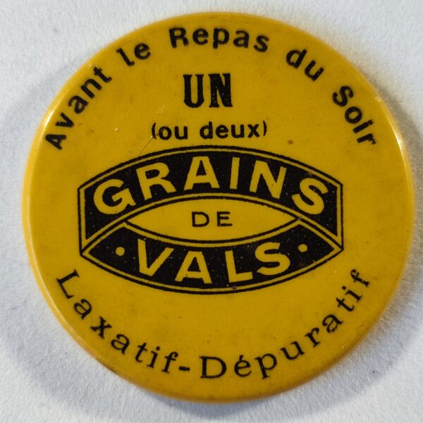 "Grains de Vals", avant le repas du soir, un (ou deux)...Laxatif.(jaune).